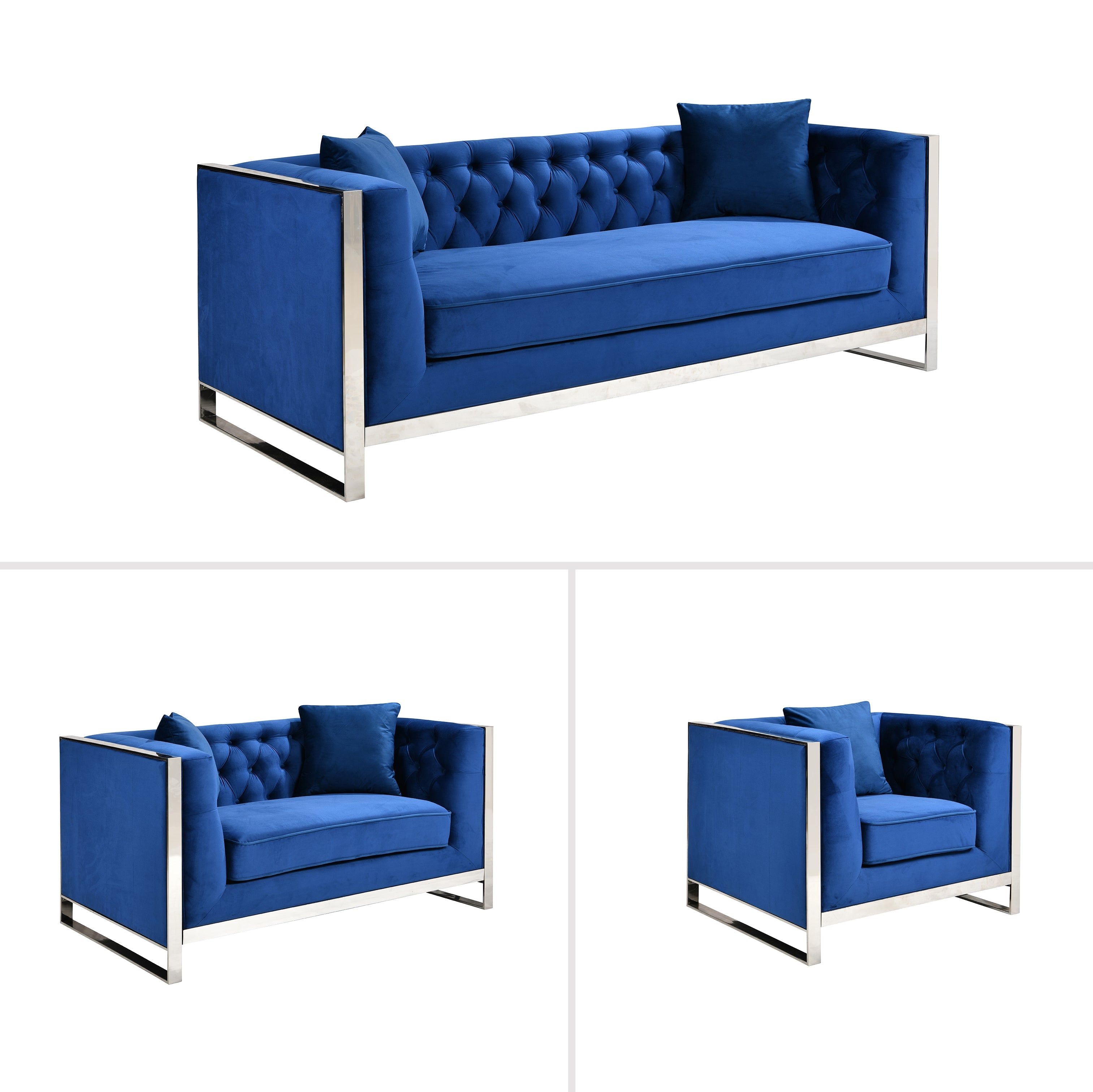 William Lounge Set - Blue Velvet & Silver