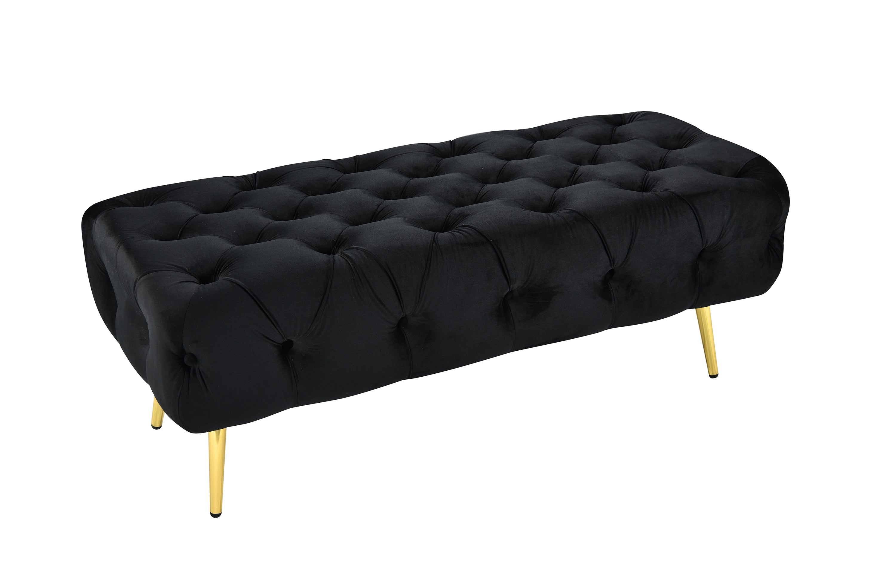 Shirley Black Velvet Ottoman with Gold Frame