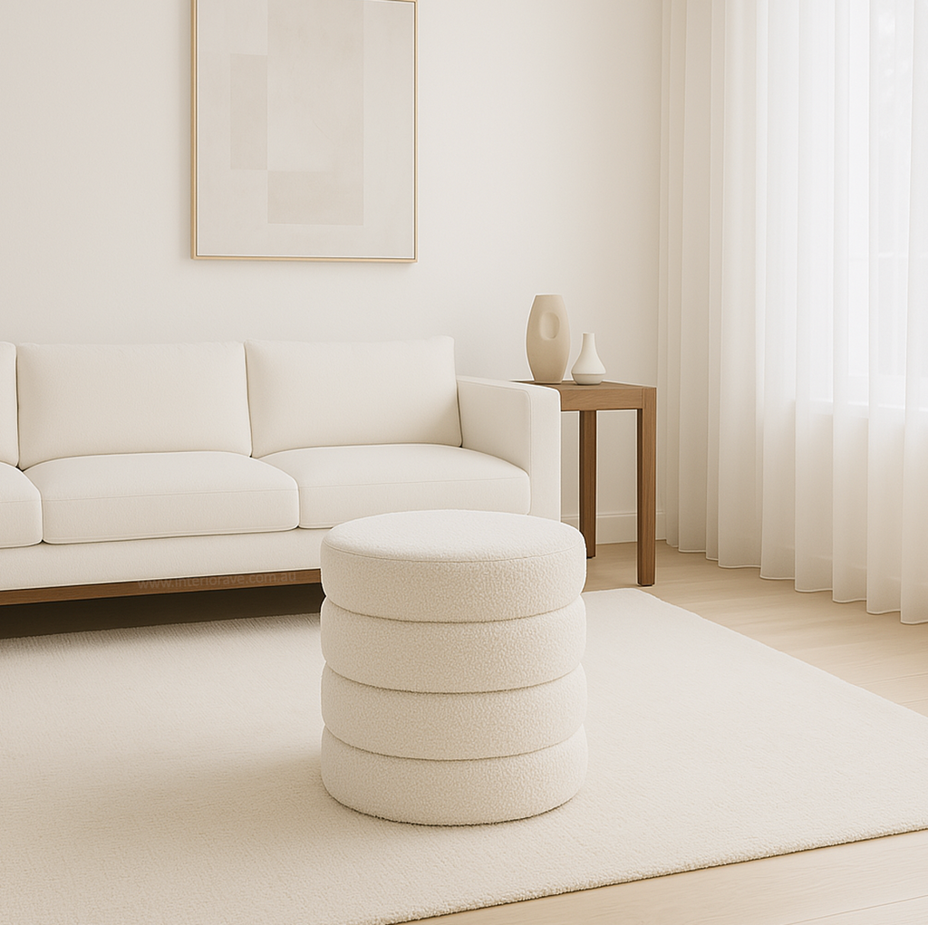 Cleo White Boucle Ottoman - Elegant & Functional