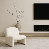 Haven Curved Boucle Armchair by Interior Ave - Sculptural White Elegance