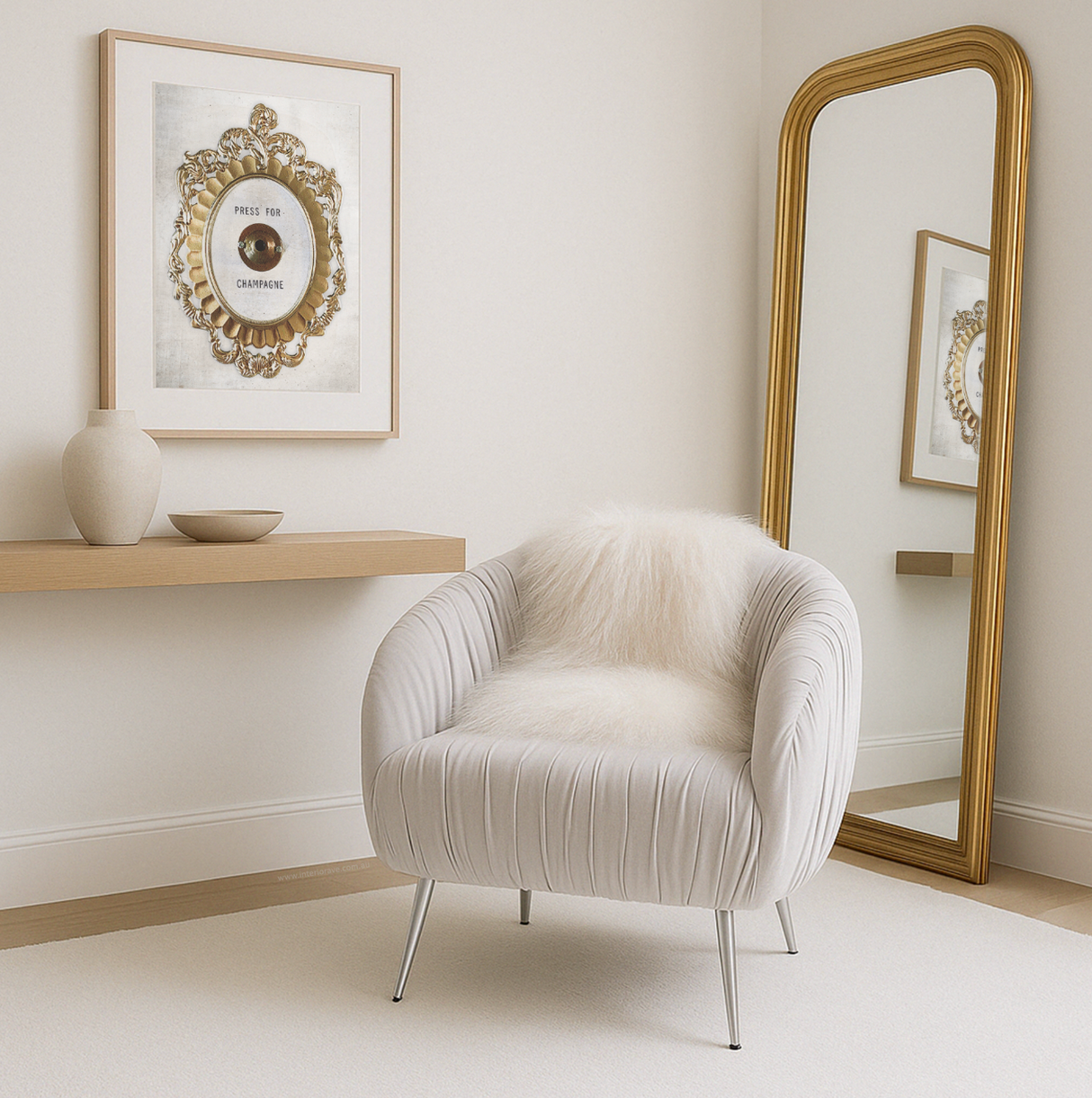 Vespa Pleated Velvet Accent Chair - Pearl Grey by Interior Ave