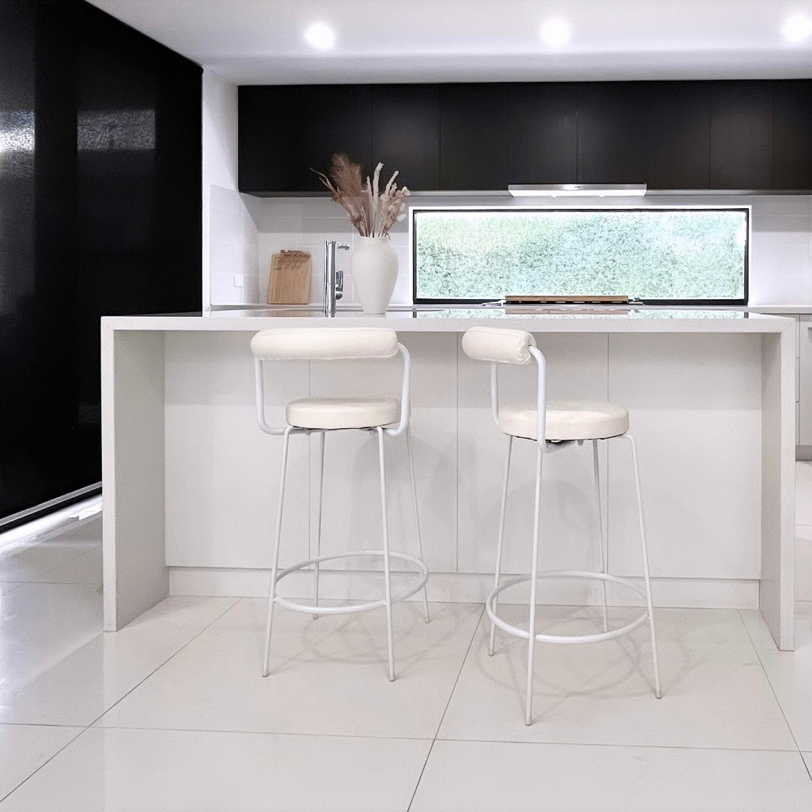 Calipo White Leather Bar Stools - Set of 2