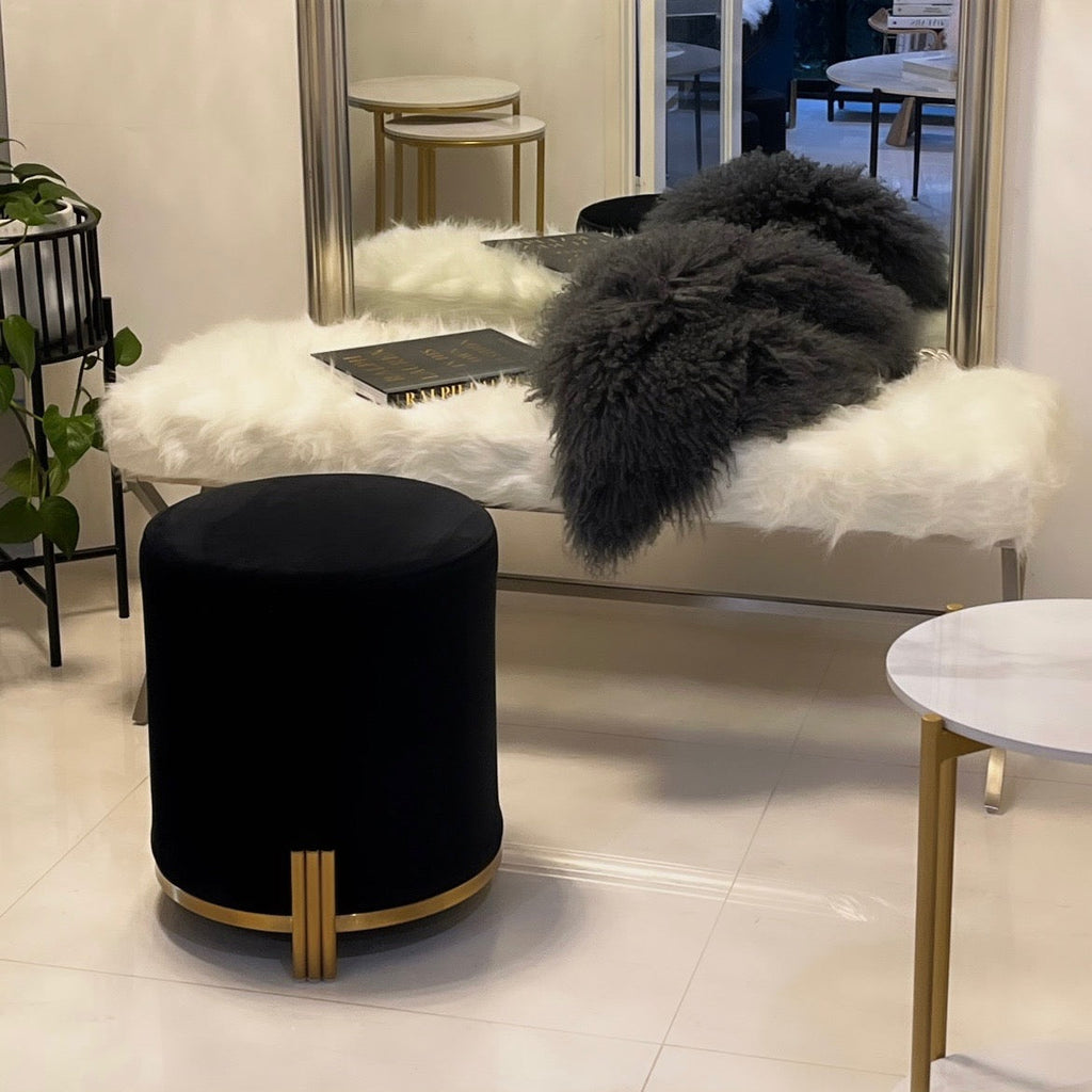 Apollo Velvet Ottoman - Luxe Black Accent