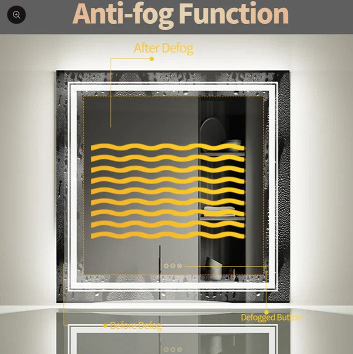 Interior Ave - LED Square Frameless Salon / Bathroom Wall Mirror - 80 x 80cm