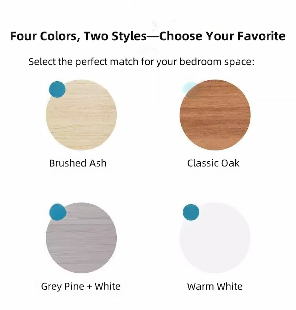 Minimalist Nightstand Light Gray Wood Grain White Fronts Curved Design Drawers