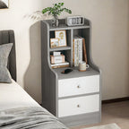 Minimalist Nightstand Light Gray Wood Grain White Fronts Curved Design Drawers