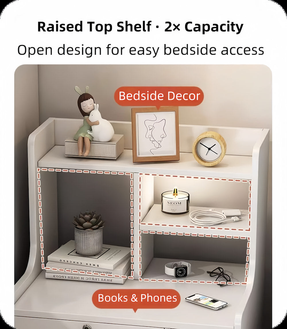 Light Wood Nightstand Secure Drawer Open Shelf Storage Tray Nordic Style 70cm