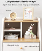 Compact Nightstand Wooden Legs Open Shelves Side Compartment White Wood Design