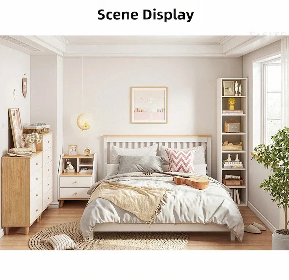 2x bedside table set wooden drawer natural white wood grain furniture