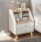 Two-Tone Nightstand Wooden Legs Compartment Storage Drawers White Wood Design
