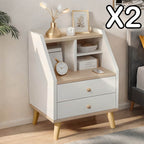 2x bedside table set wood grain drawers curved design bedroom furniture