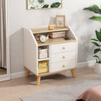 Multi-Storage Nightstand White Wood Combo Three Drawers Open Shelves 3-Tier