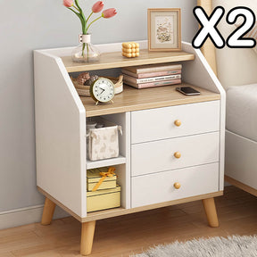 2x bedside table set wood grain drawers curved design bedroom furniture
