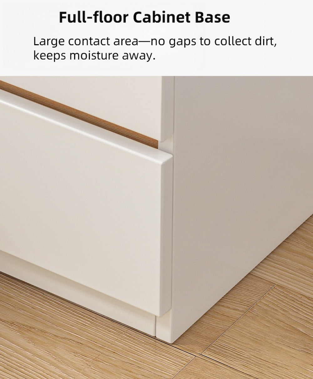 Modern Nightstand Warm White Open Storage Finger Pull Drawer Compact 47cm