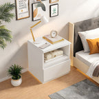 Modern Nightstand Warm White Open Storage Finger Pull Drawer Compact 47cm
