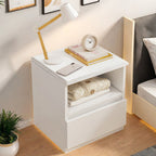 Modern Nightstand Warm White Open Storage Finger Pull Drawer Compact 47cm