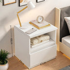 2x Bedside table set with drawer and shelf, minimalist white design, 2 pieces