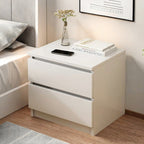 Modern Nightstand Warm White Double Drawer Finger Pull Geometric Clean Lines