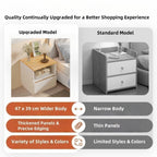 Modern Nightstand Oak Wood Grain Top White Cabinet Open Shelf Finger Pull