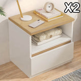 2x bedside table set modern white oak wood drawer minimalist design