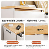Modern Nightstand Oak Wood Grain Top White Cabinet Double Drawer Finger Pull