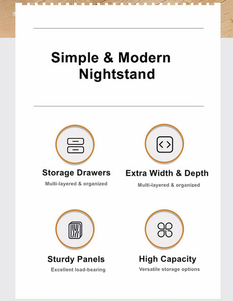 Modern Nightstand Oak Wood Grain Top White Cabinet Double Drawer Finger Pull