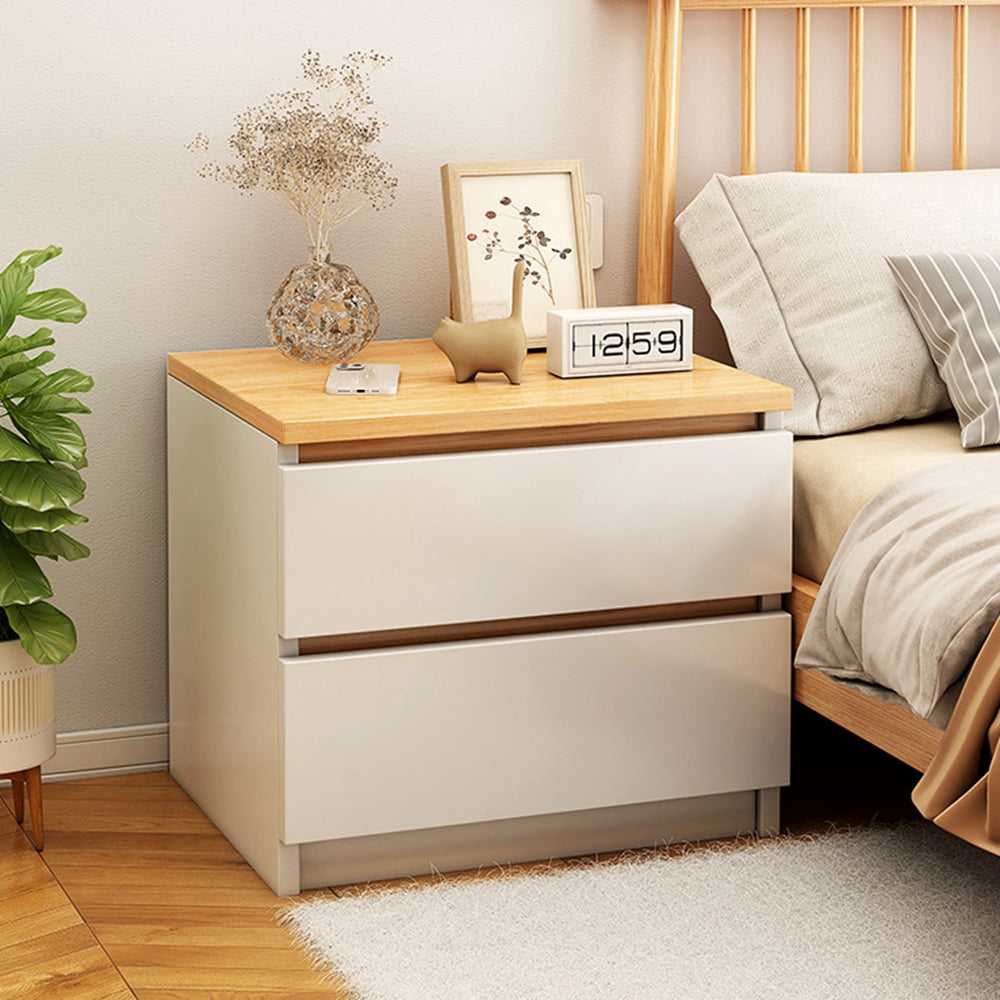 2x Bedside table pair oak wood grain drawers minimalist design furniture