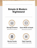 Modern Nightstand Wood Effect Top White Cabinet Triple Drawer Finger Pull Design