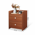 Classic Nightstand Walnut Wood Grain Double Drawer Tray Top White Handles
