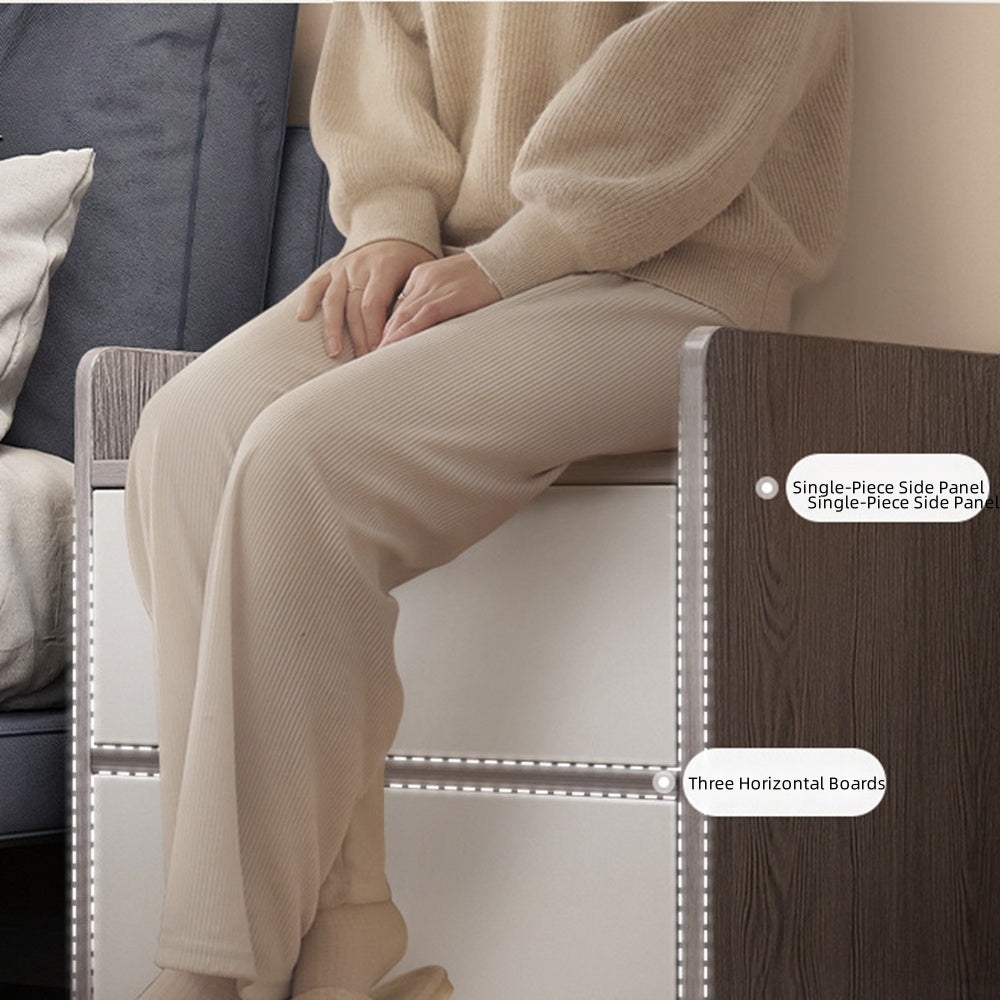 Classic Nightstand Walnut Wood Grain Double Drawer Tray Top White Handles