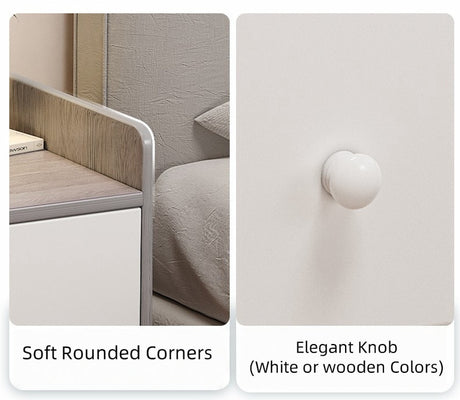 Classic Nightstand Walnut Wood Grain Double Drawer Tray Top White Handles