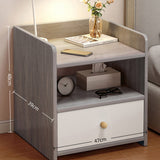Modern Nightstand Light Gray Wood Grain Safety Tray Storage White Drawer 48cm