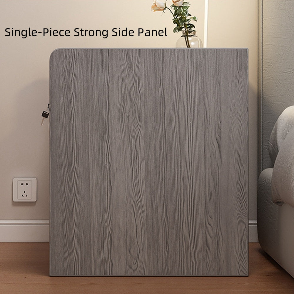 Modern Nightstand Light Gray Wood Grain Safety Tray Storage White Drawer 48cm