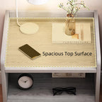 Modern Nightstand Light Gray Wood Grain Safety Tray Storage White Drawer 48cm