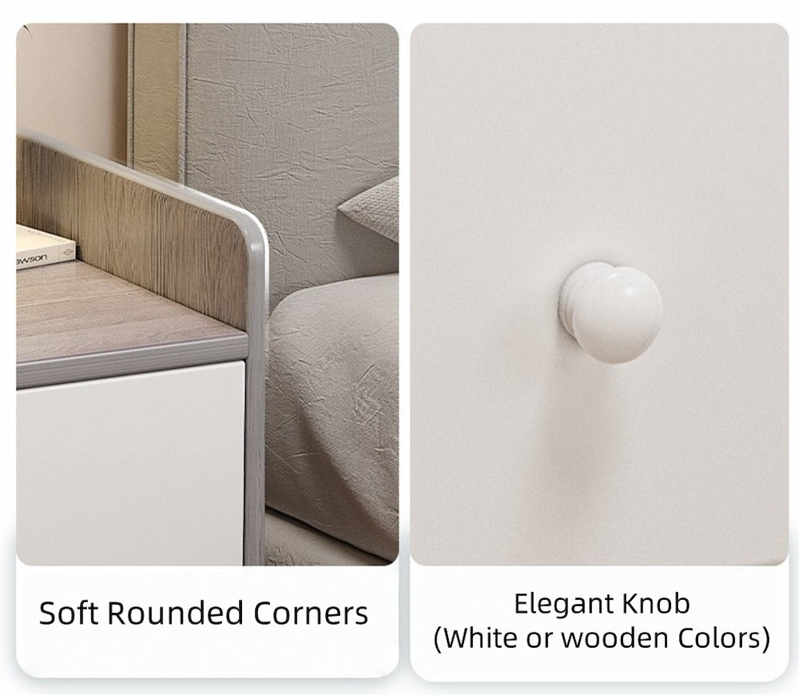 Modern Nightstand Light Gray Wood Grain Safety Tray Storage White Drawer 48cm