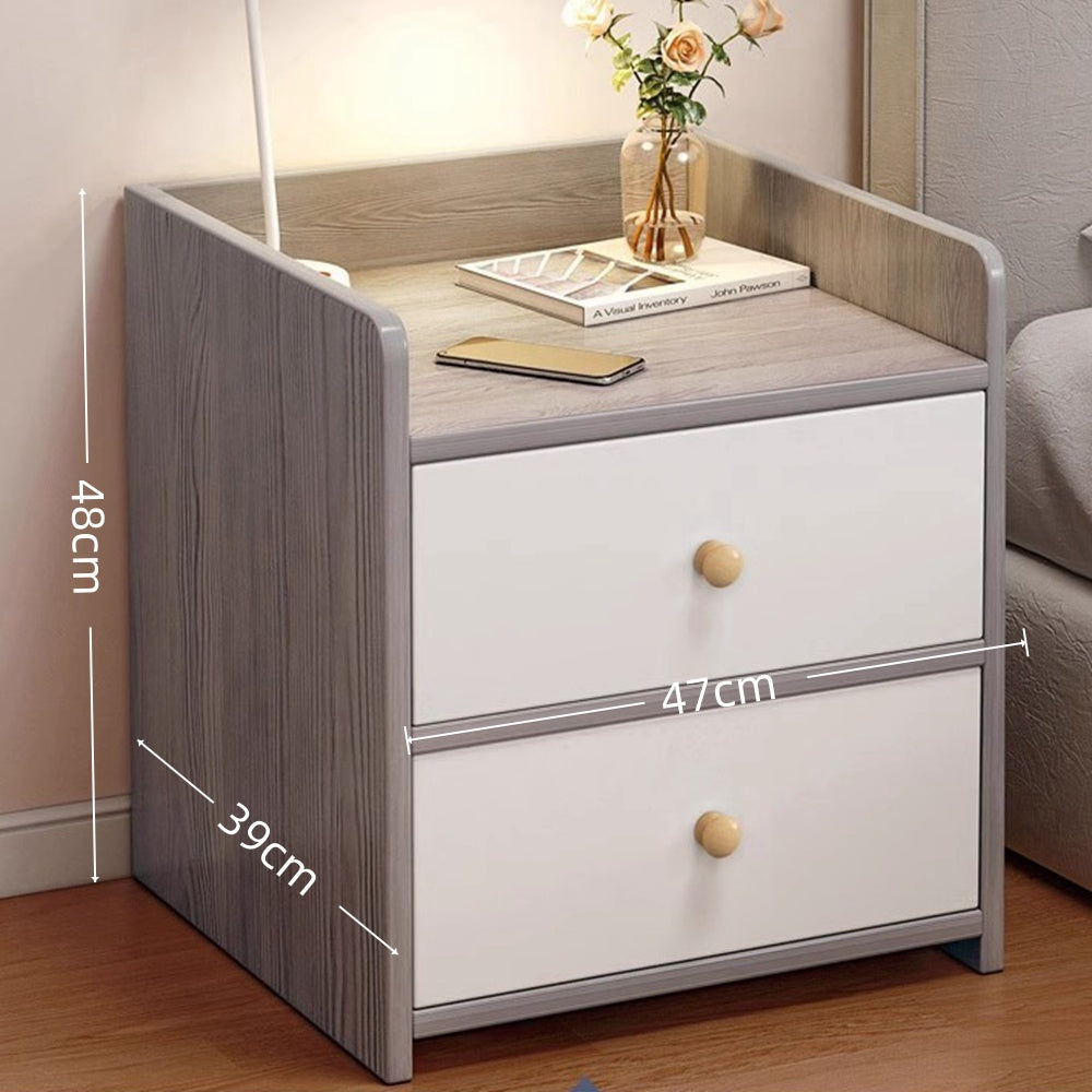 Two-Tone Nightstand Light Gray Wood White Drawers Safety Edge Wooden Knobs