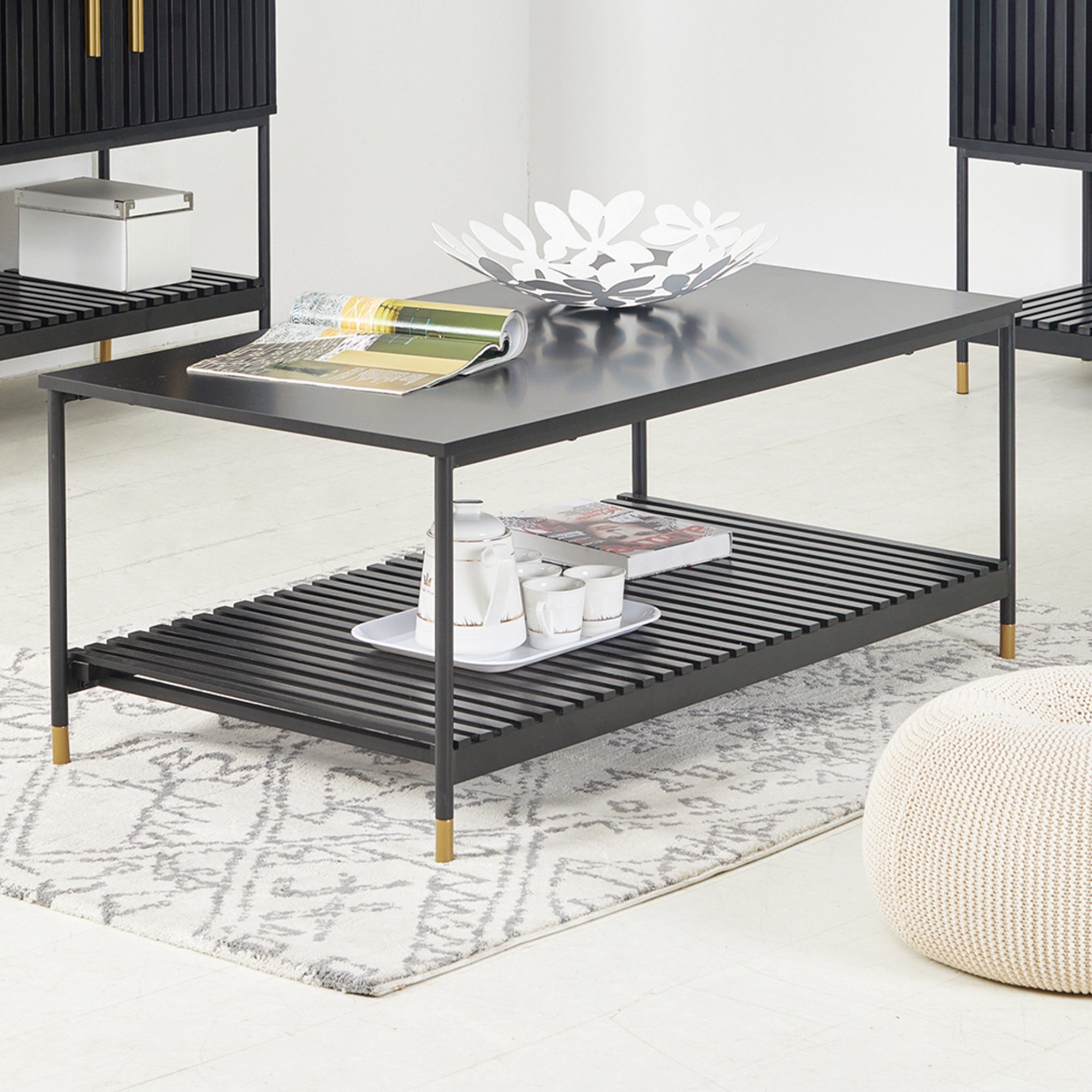 ALCONA Matte Black Coffee Table with Gold Accents