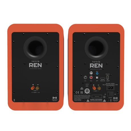Kanto REN 200W Powered Bookshelf Speakers with HDMI ARC, USB-C, and Bluetooth 5.3 - Matte Orange, Pair