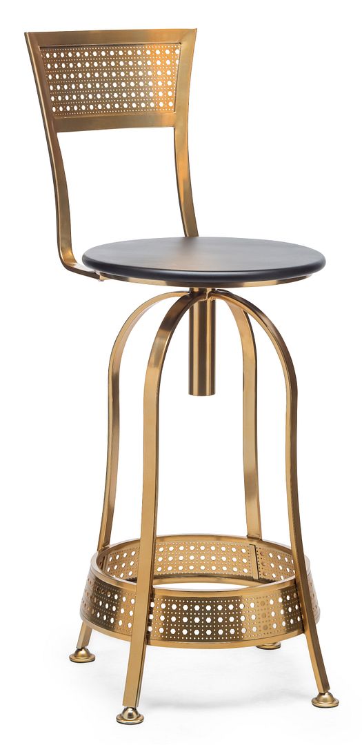 Gold Black High Back Swivel Bar Stool