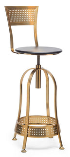 Gold Black High Back Swivel Bar Stool