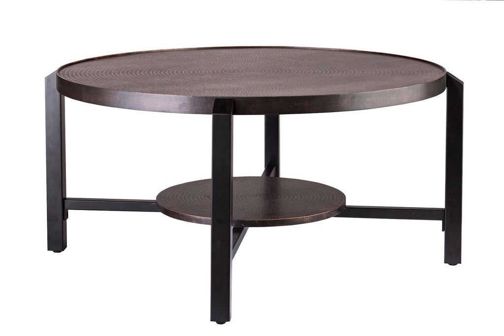 Elegant Black Round Coffee Table with Copper Top
