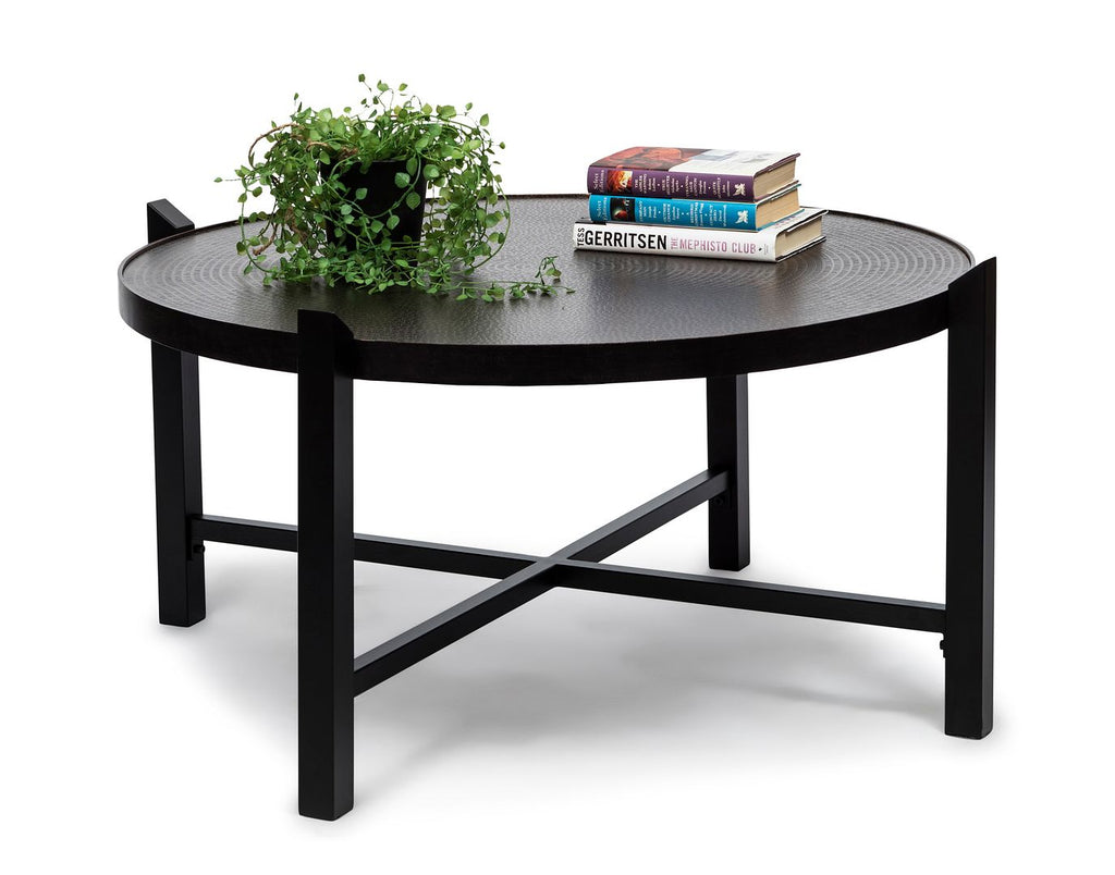 Modern Black Round Coffee Table with Copper Top
