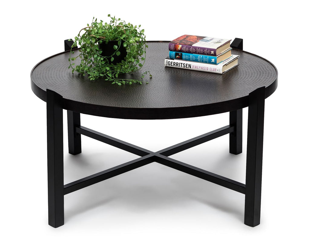 Modern Black Round Coffee Table with Copper Top