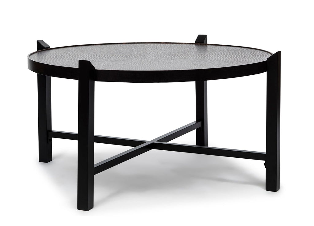 Modern Black Round Coffee Table with Copper Top