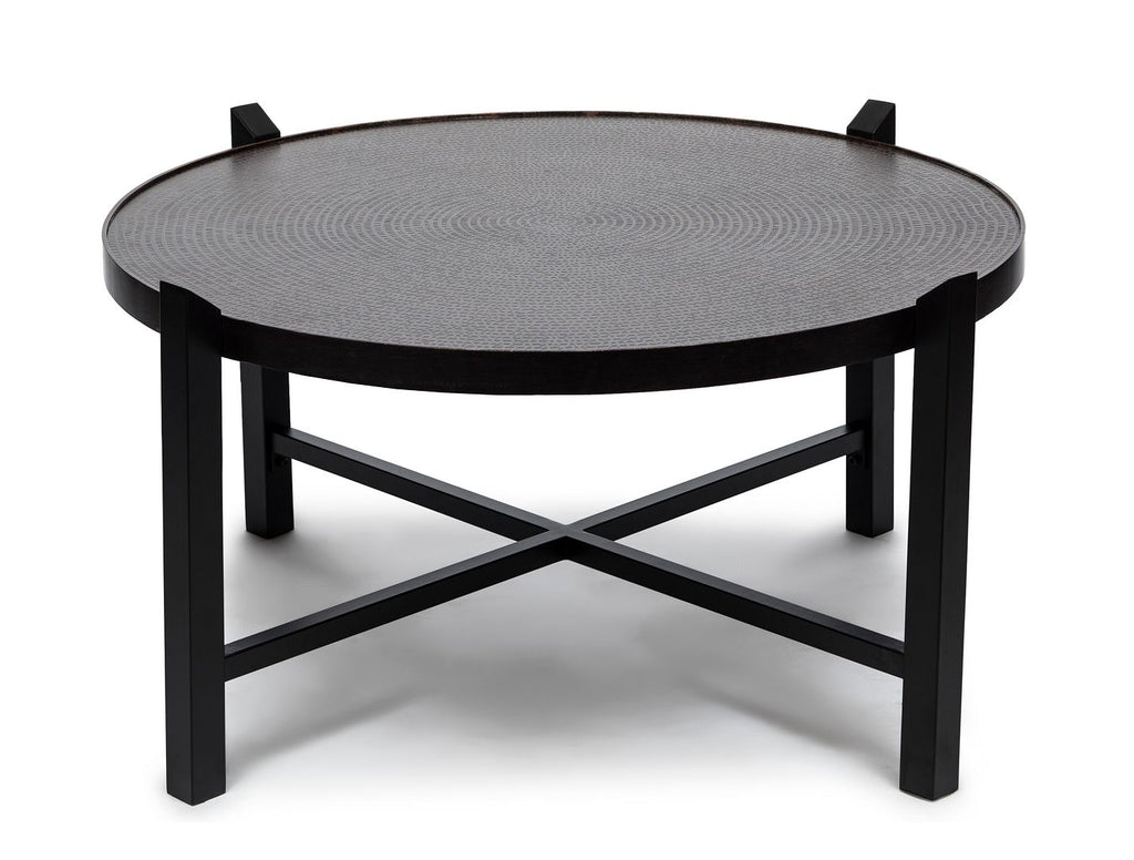 Modern Black Round Coffee Table with Copper Top