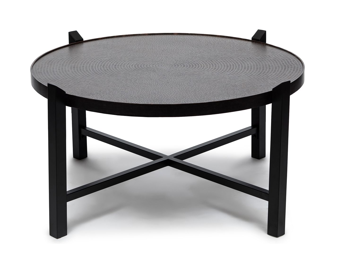 Modern Black Round Coffee Table with Copper Top