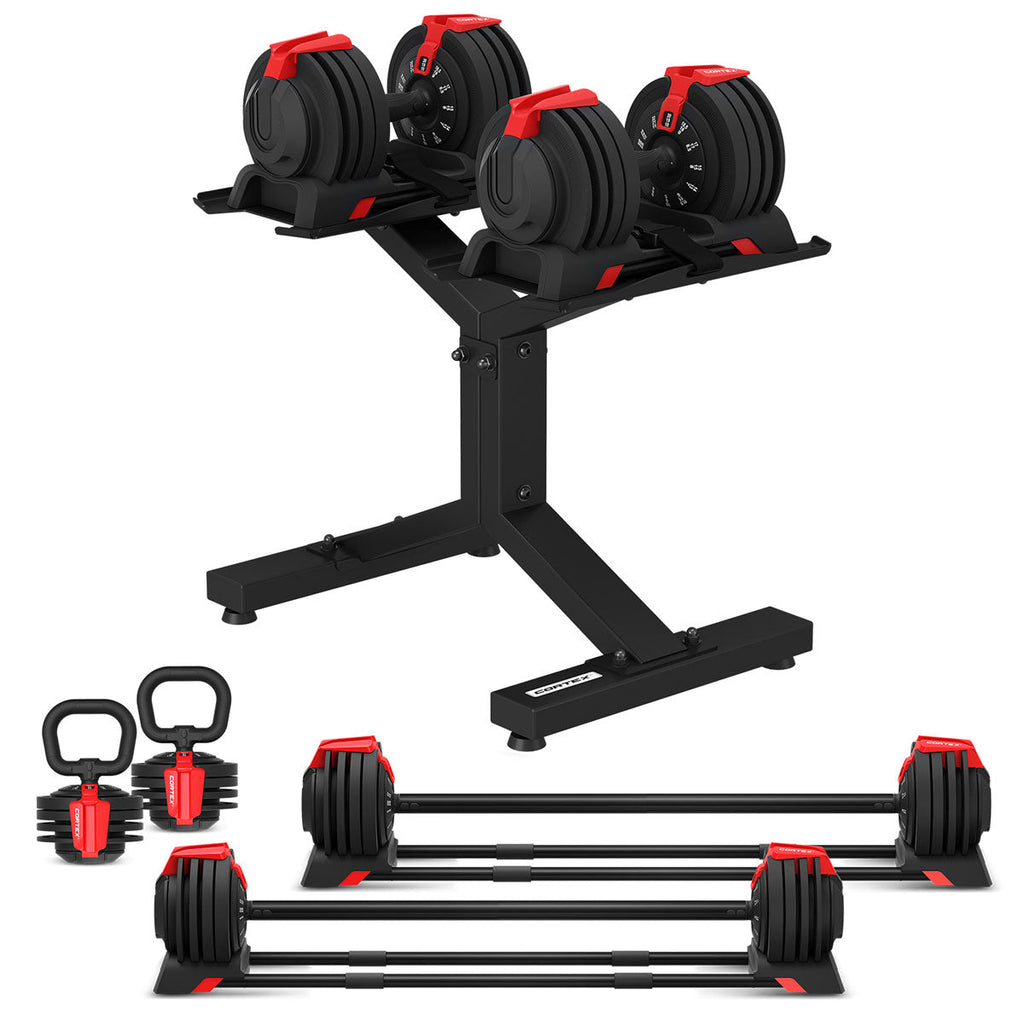 CORTEX Revolock V2 48kg Adjustable Dumbbell + Barbell + Kettlebell All-in-One Set with Stand (24kg Pair)