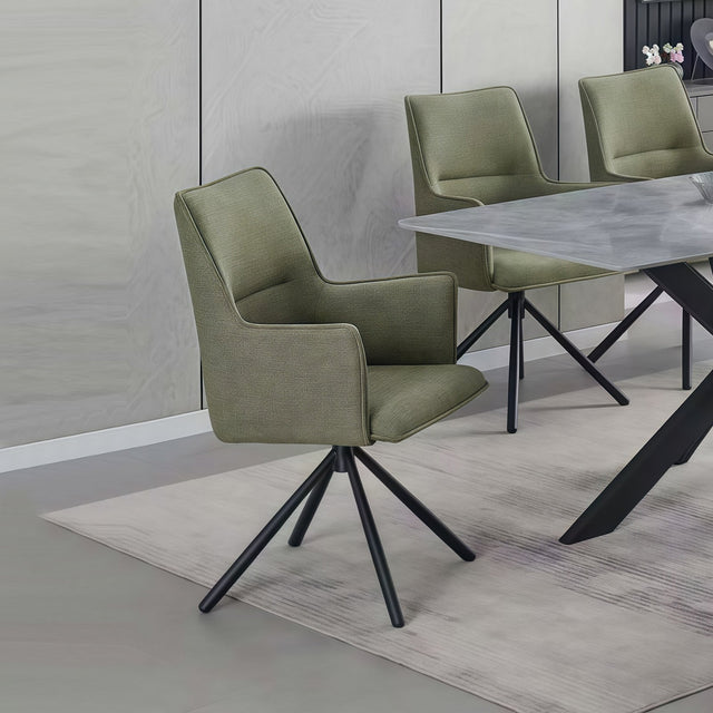 Elegant Green Linen Upholstered Arm Chair