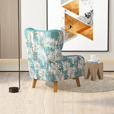 High Back Floral Accent Armchair with Wooden Legs