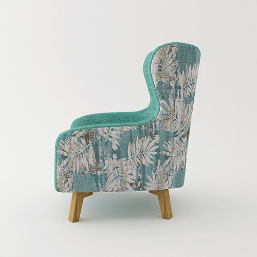 High Back Floral Accent Armchair with Wooden Legs